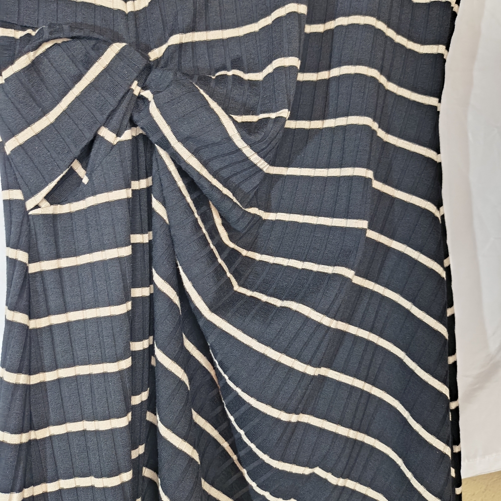 Evereve Black and Cream Striped Tie-Waist Sleeveless Midi Dress - Picture 5 of 11
